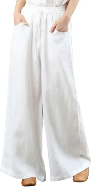 CHARTOU Women Cotton Wide Leg Linen Pants Palazzo High Waist Trousers Beach Gaucho Pants Summer Flowy Culottes