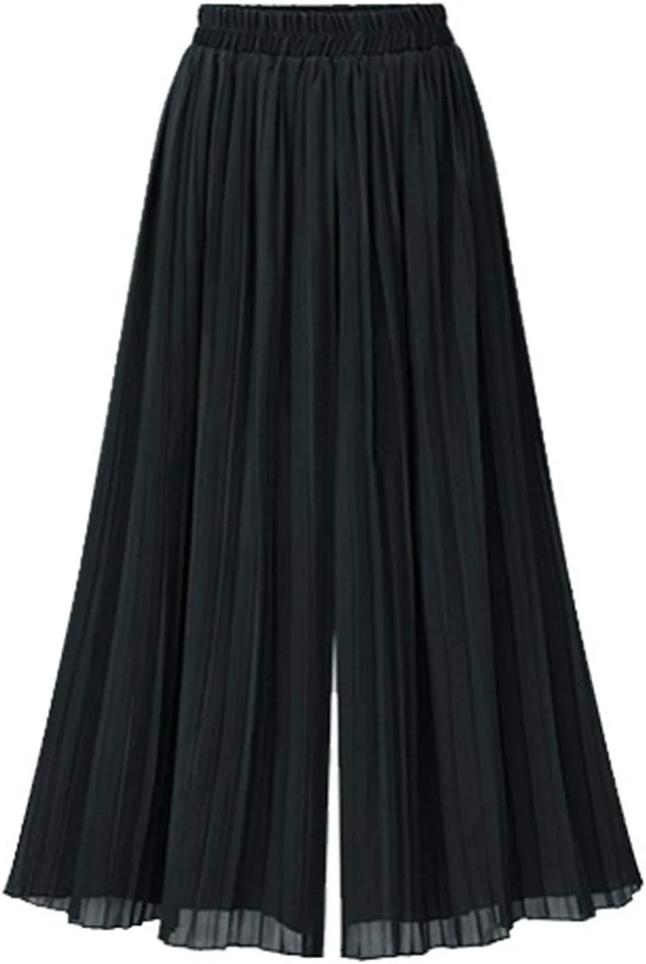 chouyatou Women's Elastic Waist A-Line Pleated Chiffon Cropped Wide Leg Pants Culottes