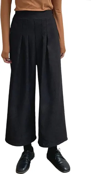 chouyatou Women's Plaid Wool Blend Culottes Capri Plaid Pants Elastic High Waist Wide Leg Palazzo Trouser
