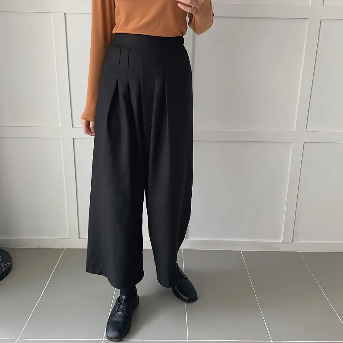 chouyatou Women's Plaid Wool Blend Culottes Capri Plaid Pants Elastic High Waist Wide Leg Palazzo Trouser