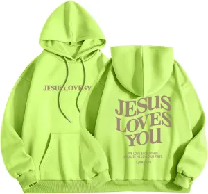 Christian Sweatshirt Women Jesus Loves You Hoodie Oversized Jesus Faith Pullover Inspirational Long Sleeve Tops