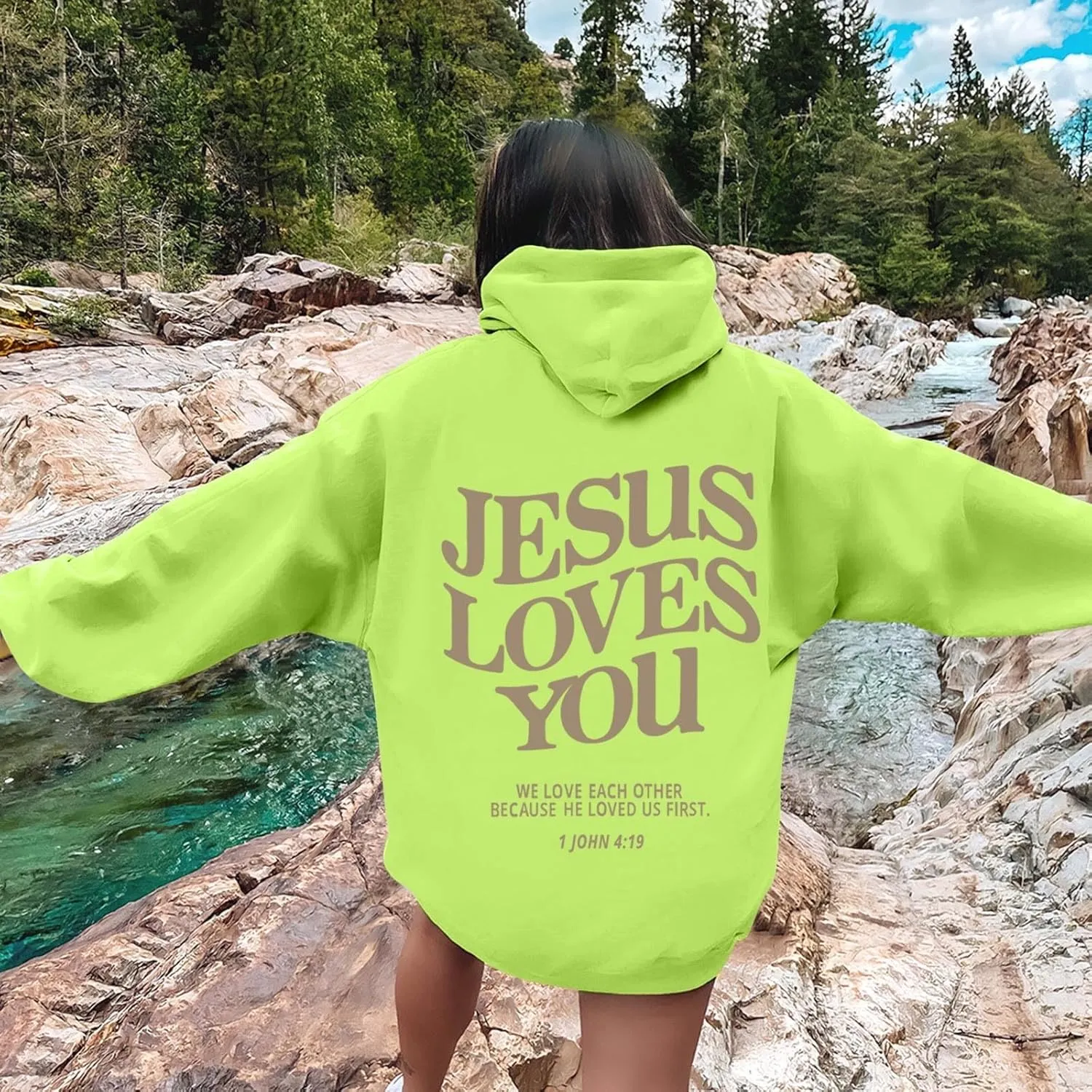 Christian Sweatshirt Women Jesus Loves You Hoodie Oversized Jesus Faith Pullover Inspirational Long Sleeve Tops