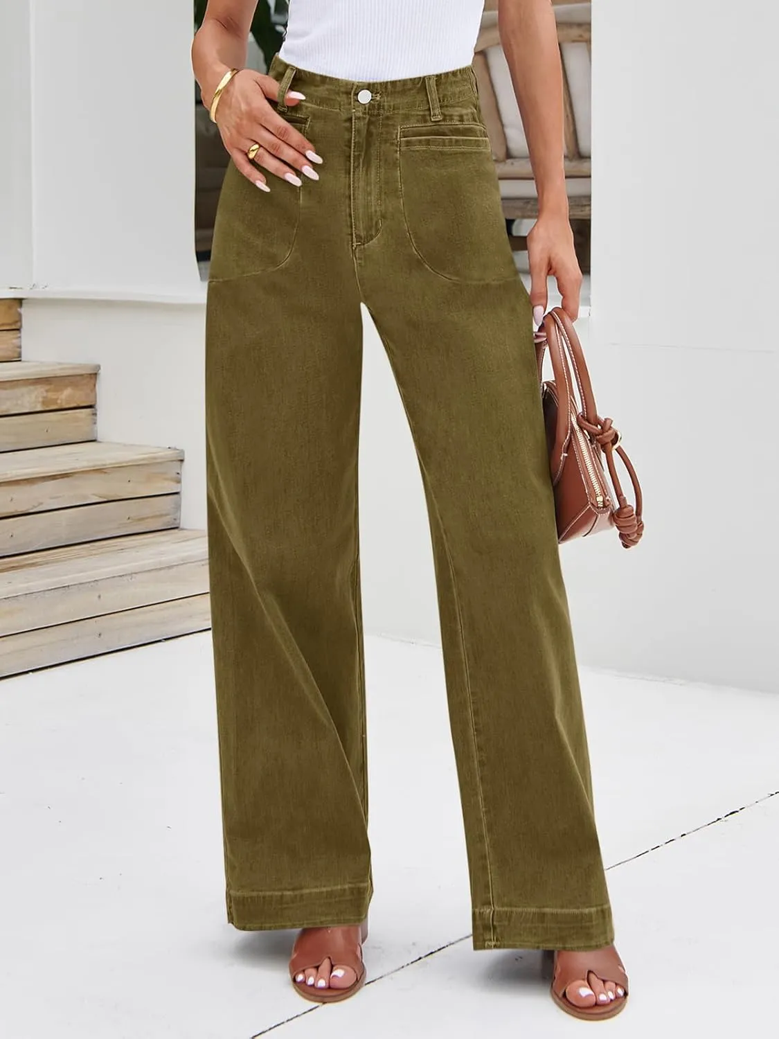 Cicy Bell Womens Wide Leg Jeans High Waisted Stretchy Baggy Loose Denim Casual Pants with Pockets