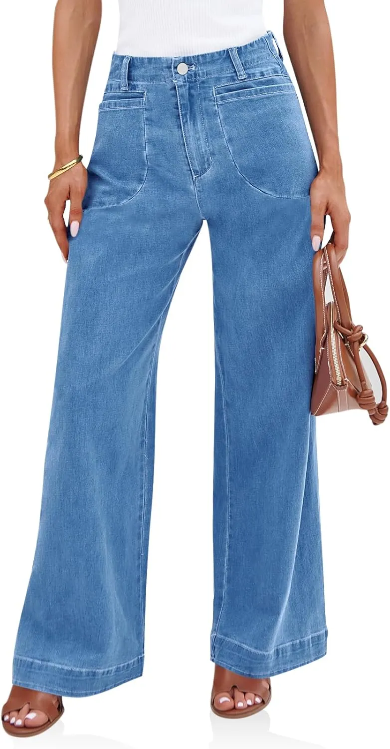 Cicy Bell Womens Wide Leg Jeans High Waisted Stretchy Baggy Loose Denim Casual Pants with Pockets