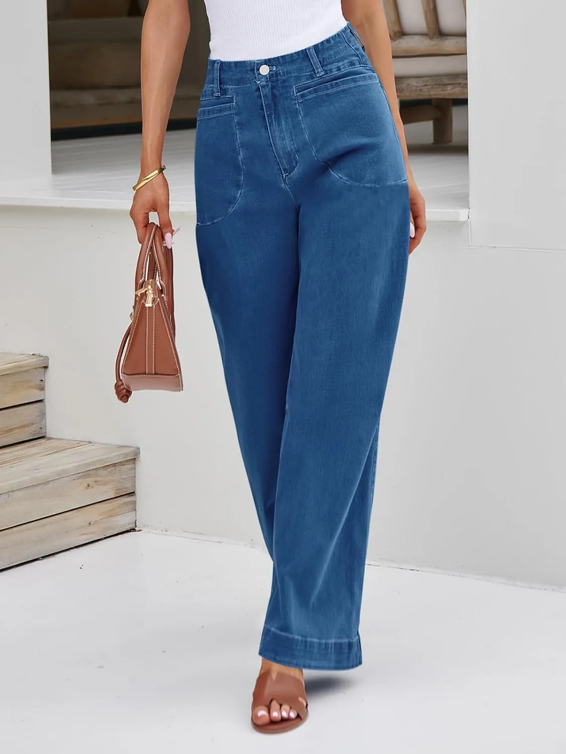Cicy Bell Womens Wide Leg Jeans High Waisted Stretchy Baggy Loose Denim Casual Pants with Pockets