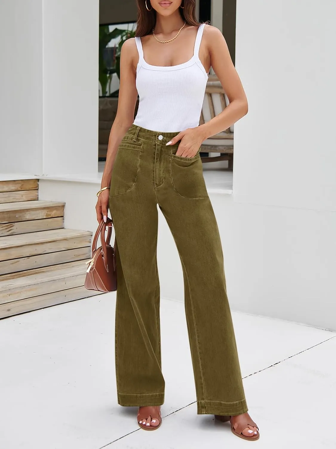 Cicy Bell Womens Wide Leg Jeans High Waisted Stretchy Baggy Loose Denim Casual Pants with Pockets