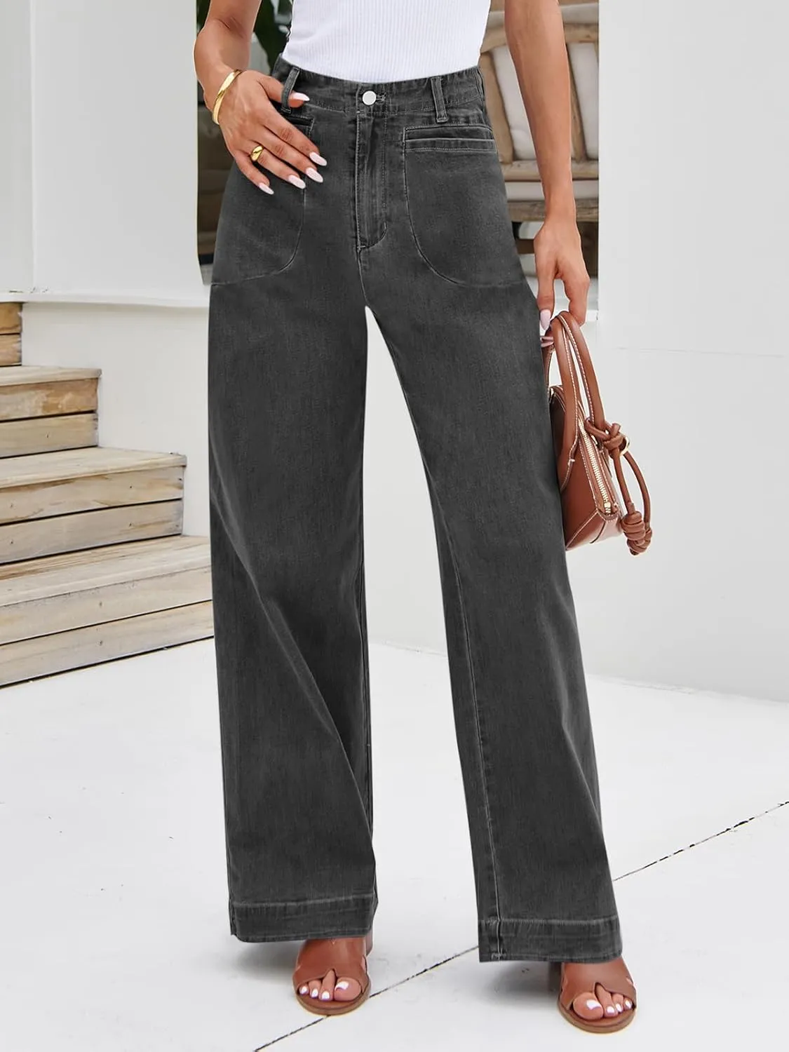 Cicy Bell Womens Wide Leg Jeans High Waisted Stretchy Baggy Loose Denim Casual Pants with Pockets