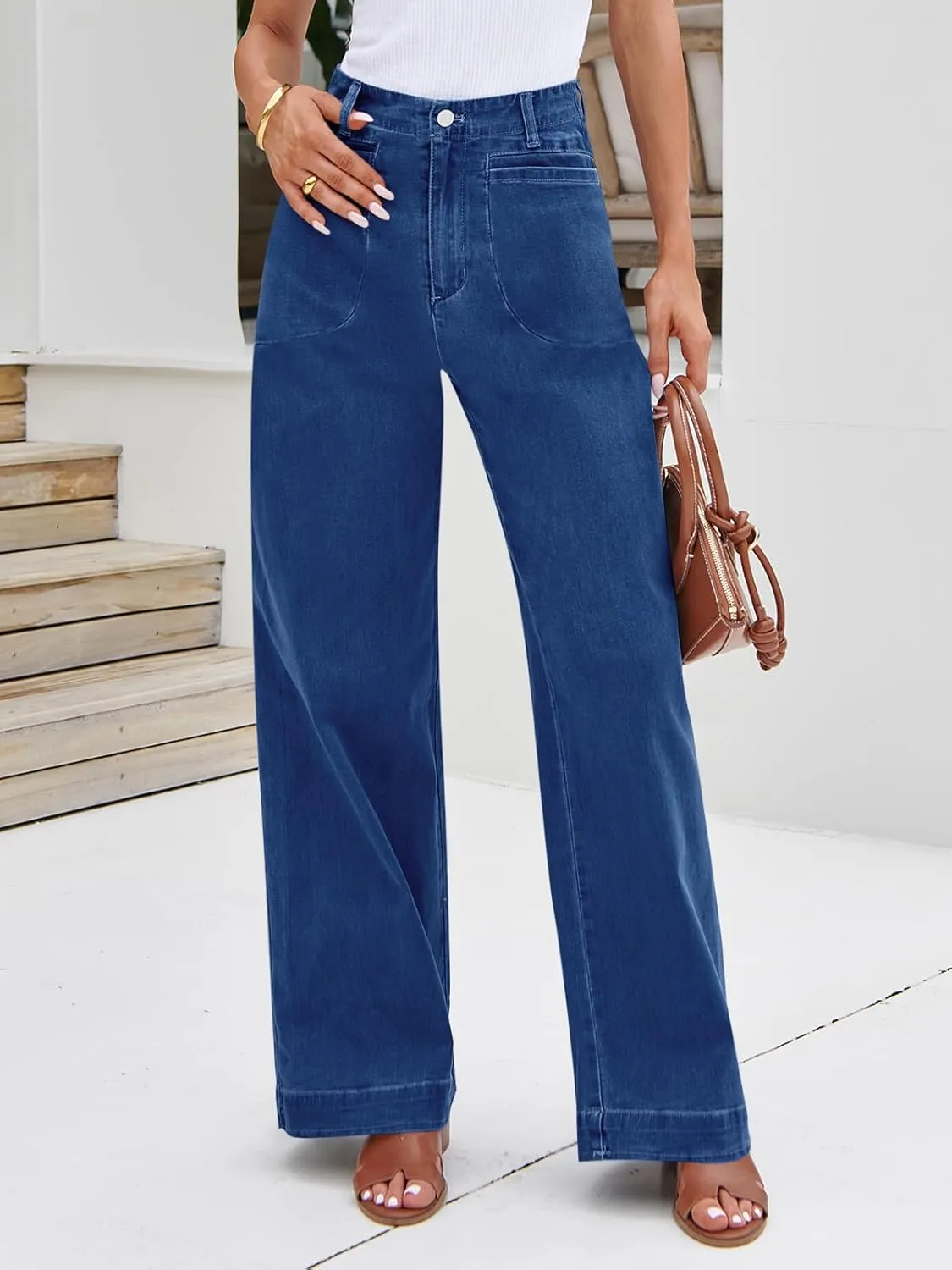 Cicy Bell Womens Wide Leg Jeans High Waisted Stretchy Baggy Loose Denim Casual Pants with Pockets