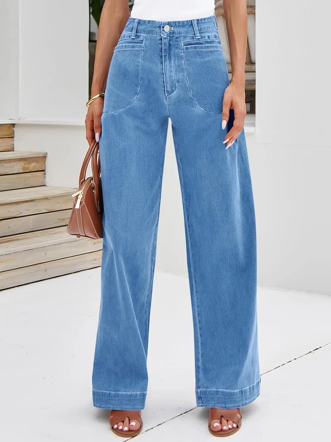 Cicy Bell Womens Wide Leg Jeans High Waisted Stretchy Baggy Loose Denim Casual Pants with Pockets