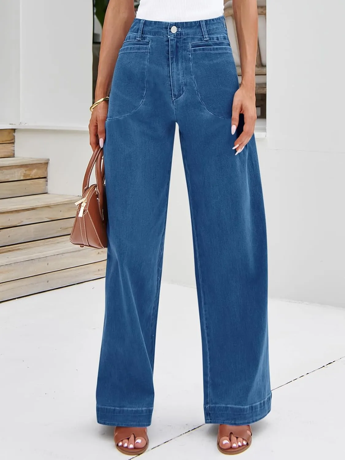Cicy Bell Womens Wide Leg Jeans High Waisted Stretchy Baggy Loose Denim Casual Pants with Pockets