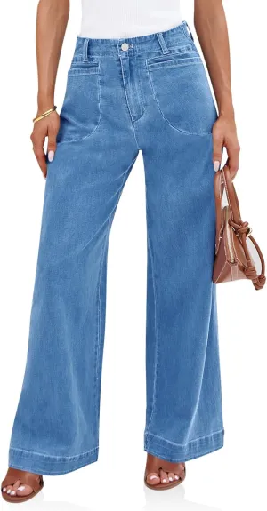 Cicy Bell Womens Wide Leg Jeans High Waisted Stretchy Baggy Loose Denim Casual Pants with Pockets