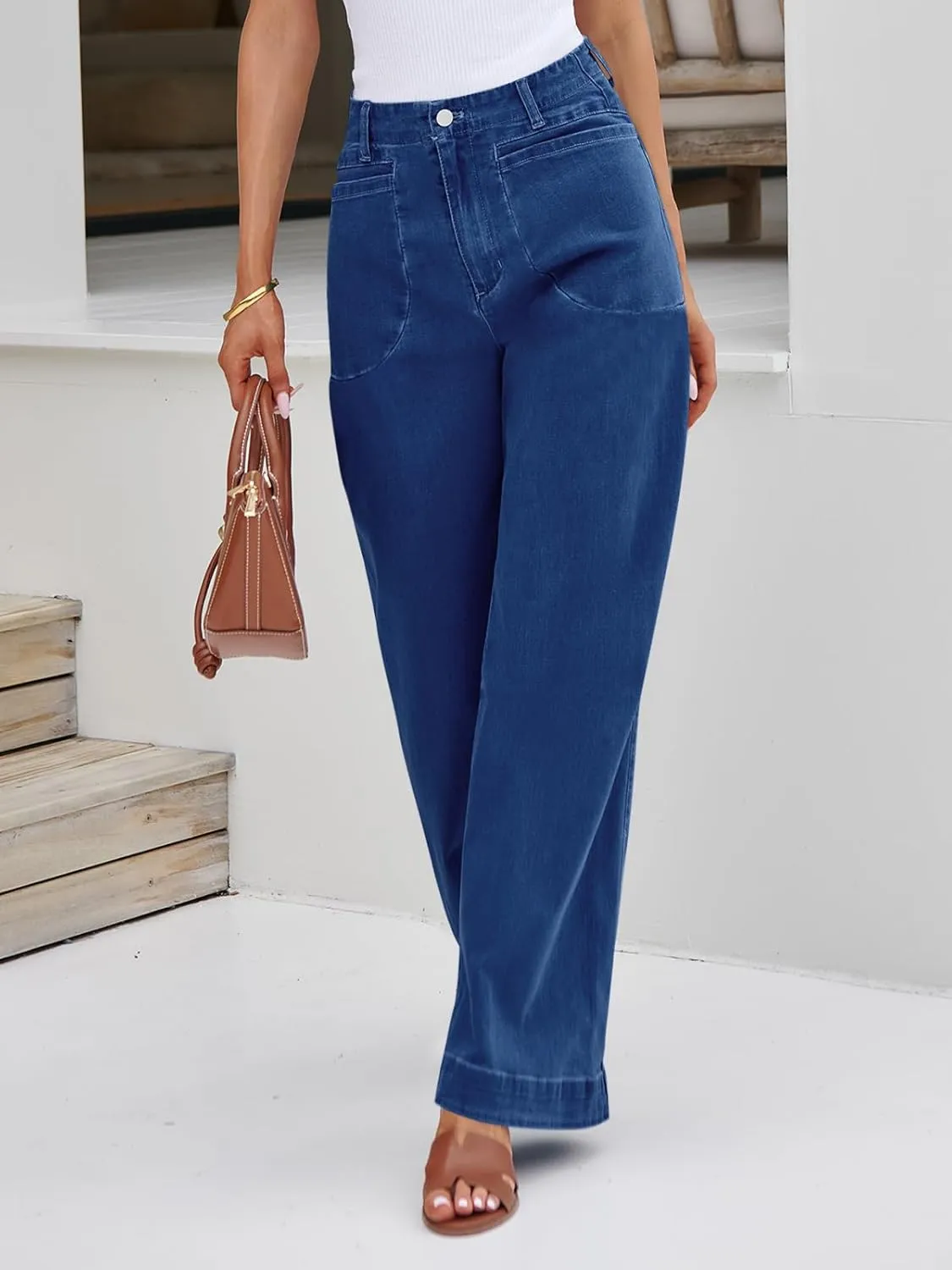 Cicy Bell Womens Wide Leg Jeans High Waisted Stretchy Baggy Loose Denim Casual Pants with Pockets