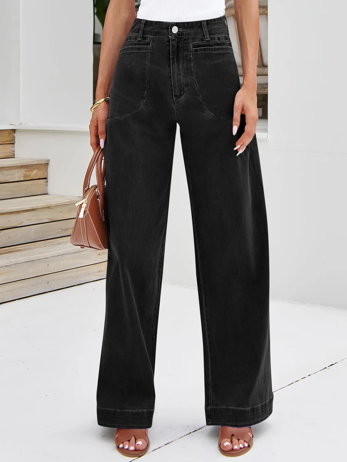 Cicy Bell Womens Wide Leg Jeans High Waisted Stretchy Baggy Loose Denim Casual Pants with Pockets