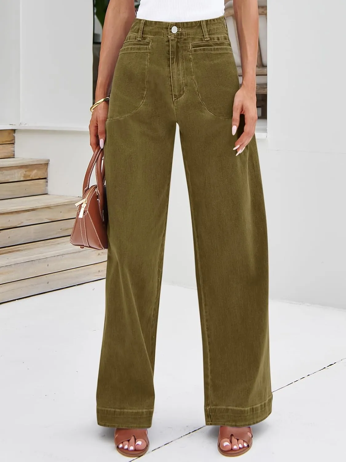 Cicy Bell Womens Wide Leg Jeans High Waisted Stretchy Baggy Loose Denim Casual Pants with Pockets