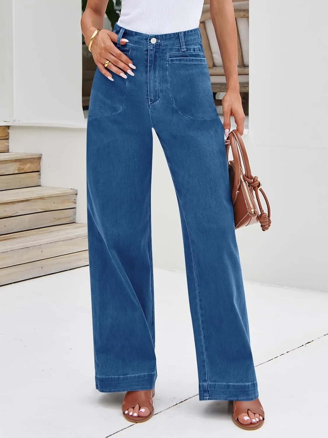 Cicy Bell Womens Wide Leg Jeans High Waisted Stretchy Baggy Loose Denim Casual Pants with Pockets