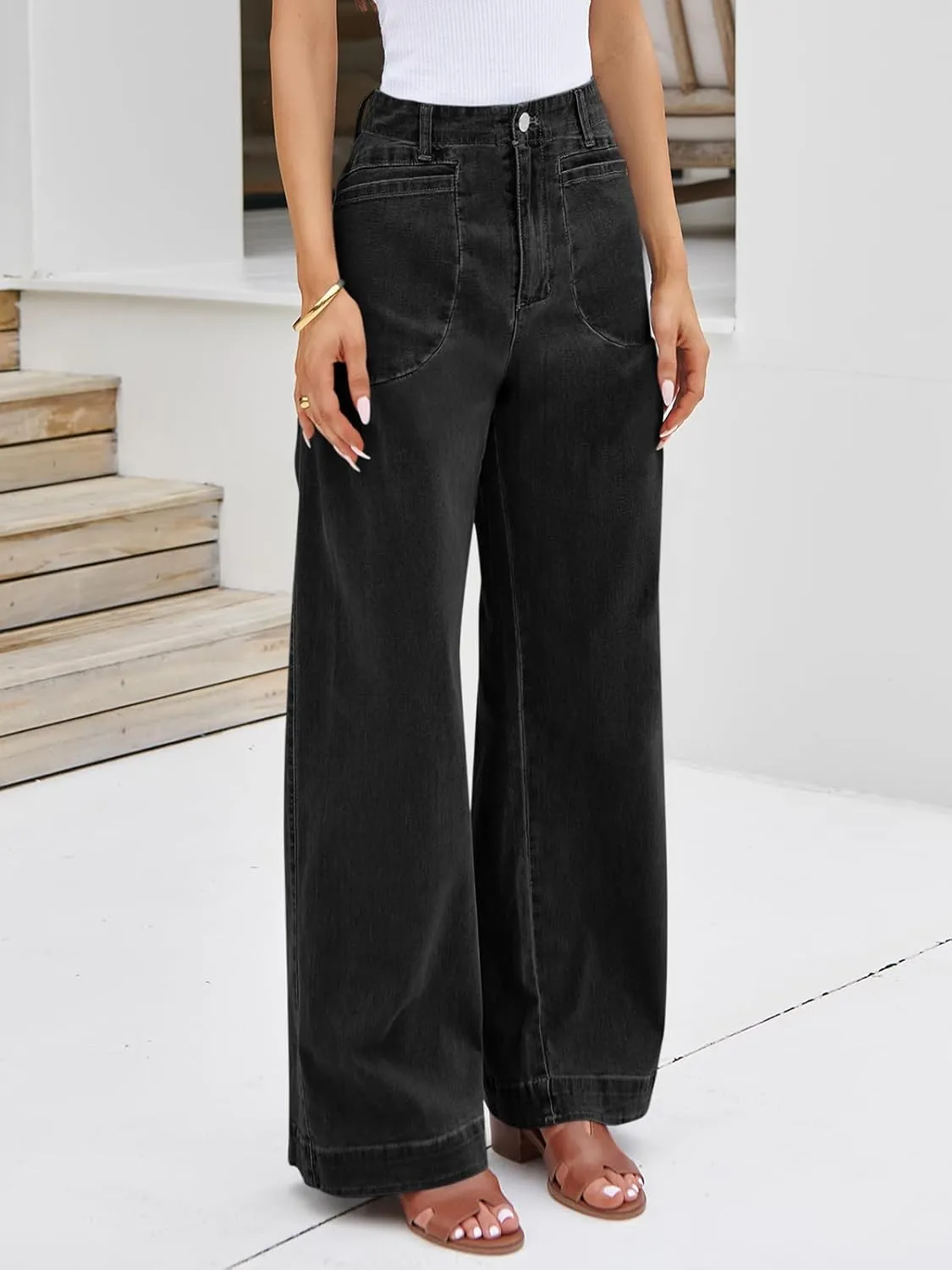 Cicy Bell Womens Wide Leg Jeans High Waisted Stretchy Baggy Loose Denim Casual Pants with Pockets