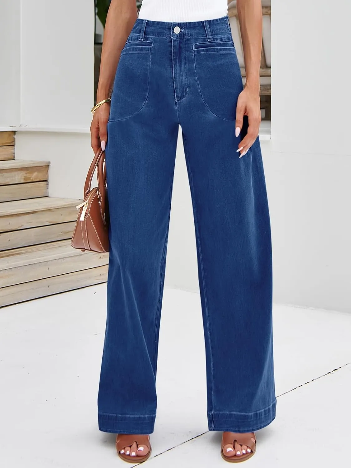 Cicy Bell Womens Wide Leg Jeans High Waisted Stretchy Baggy Loose Denim Casual Pants with Pockets