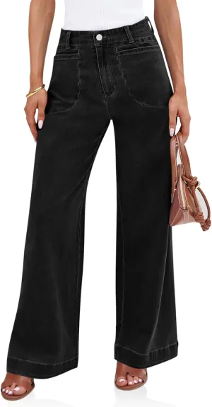 Cicy Bell Womens Wide Leg Jeans High Waisted Stretchy Baggy Loose Denim Casual Pants with Pockets