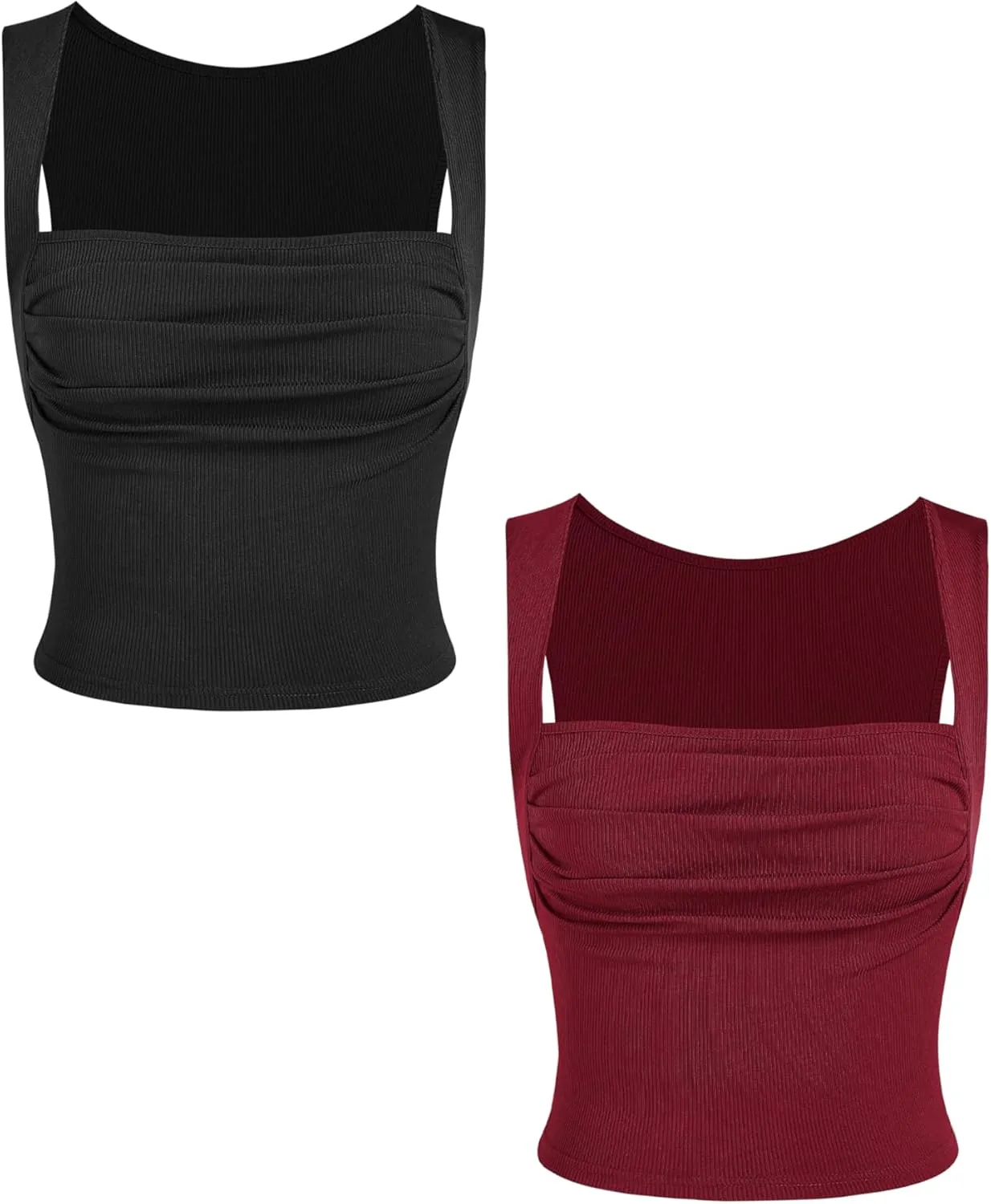 CIDER 2 Pack Women Tank Tops Set Ruched Square Neck Sleeveless Going Out Cute Crop Top Trendy