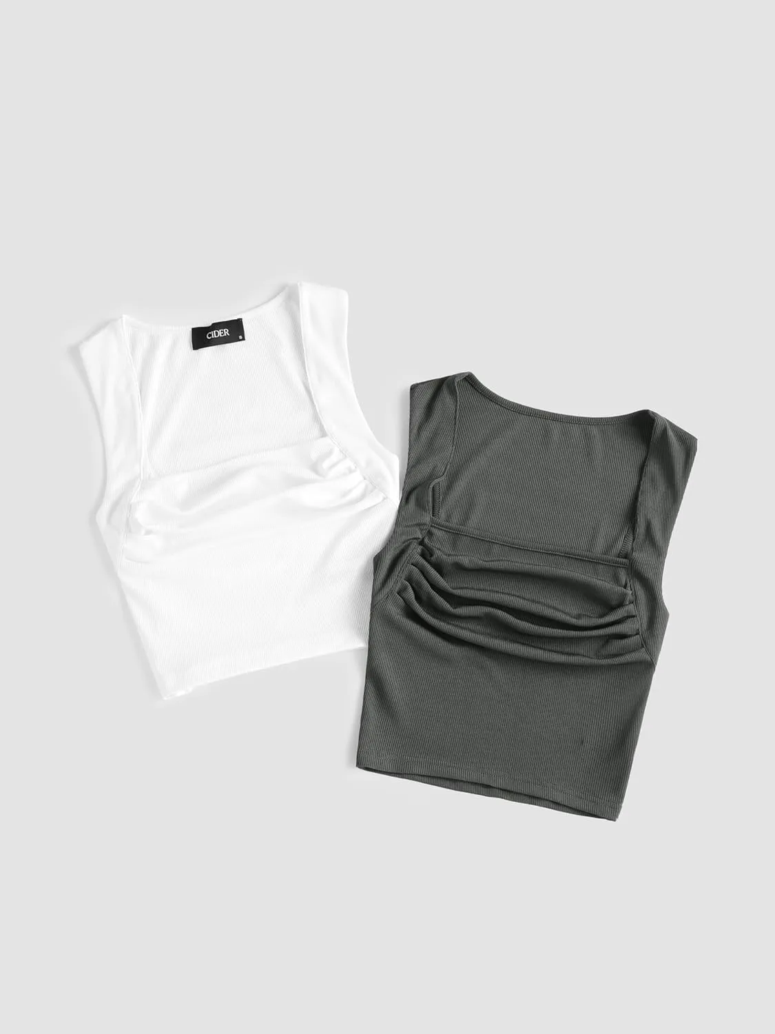 CIDER 2 Pack Women Tank Tops Set Ruched Square Neck Sleeveless Going Out Cute Crop Top Trendy
