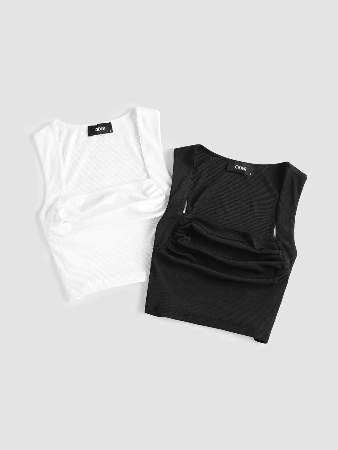 CIDER 2 Pack Women Tank Tops Set Ruched Square Neck Sleeveless Going Out Cute Crop Top Trendy