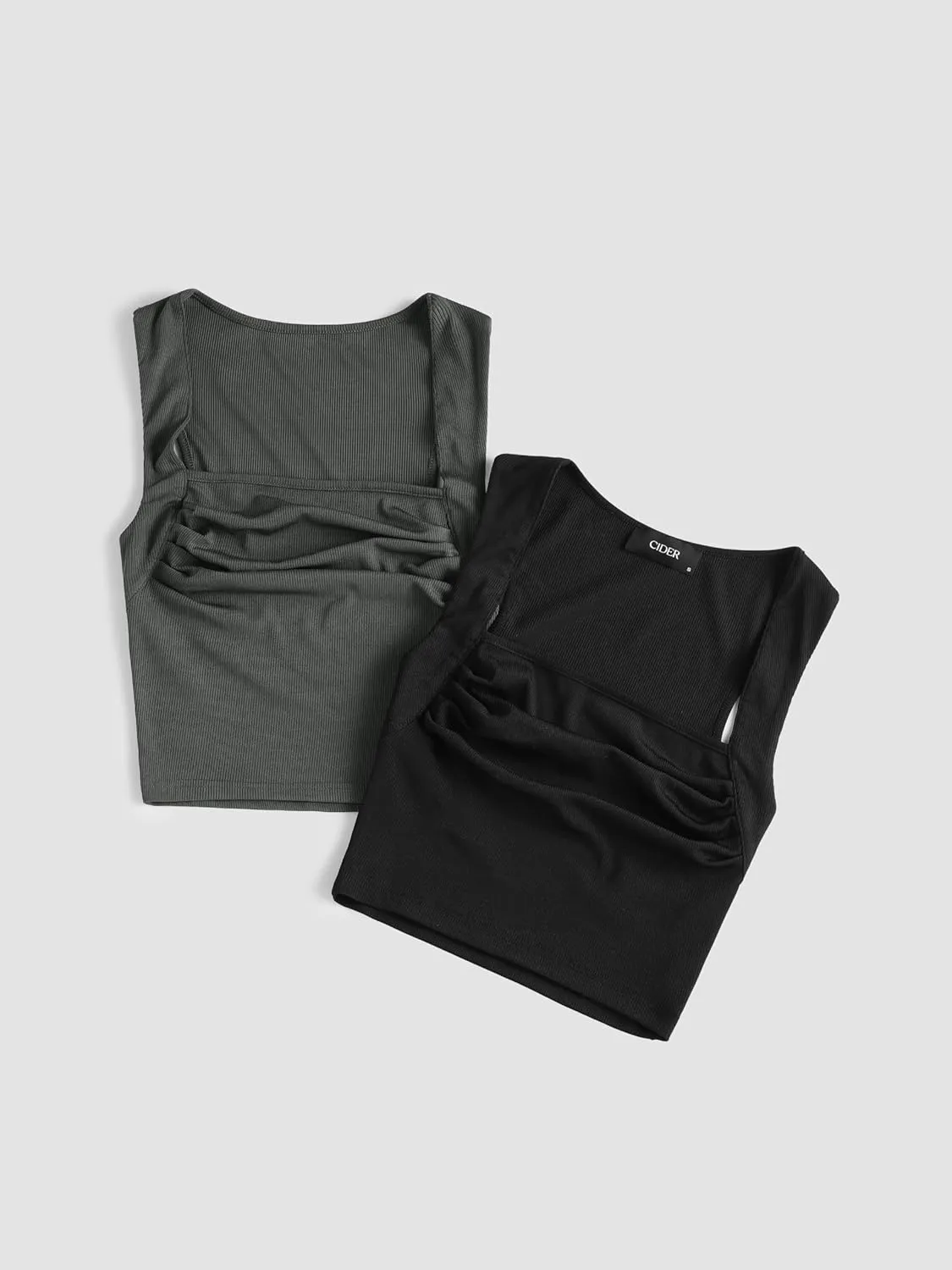 CIDER 2 Pack Women Tank Tops Set Ruched Square Neck Sleeveless Going Out Cute Crop Top Trendy