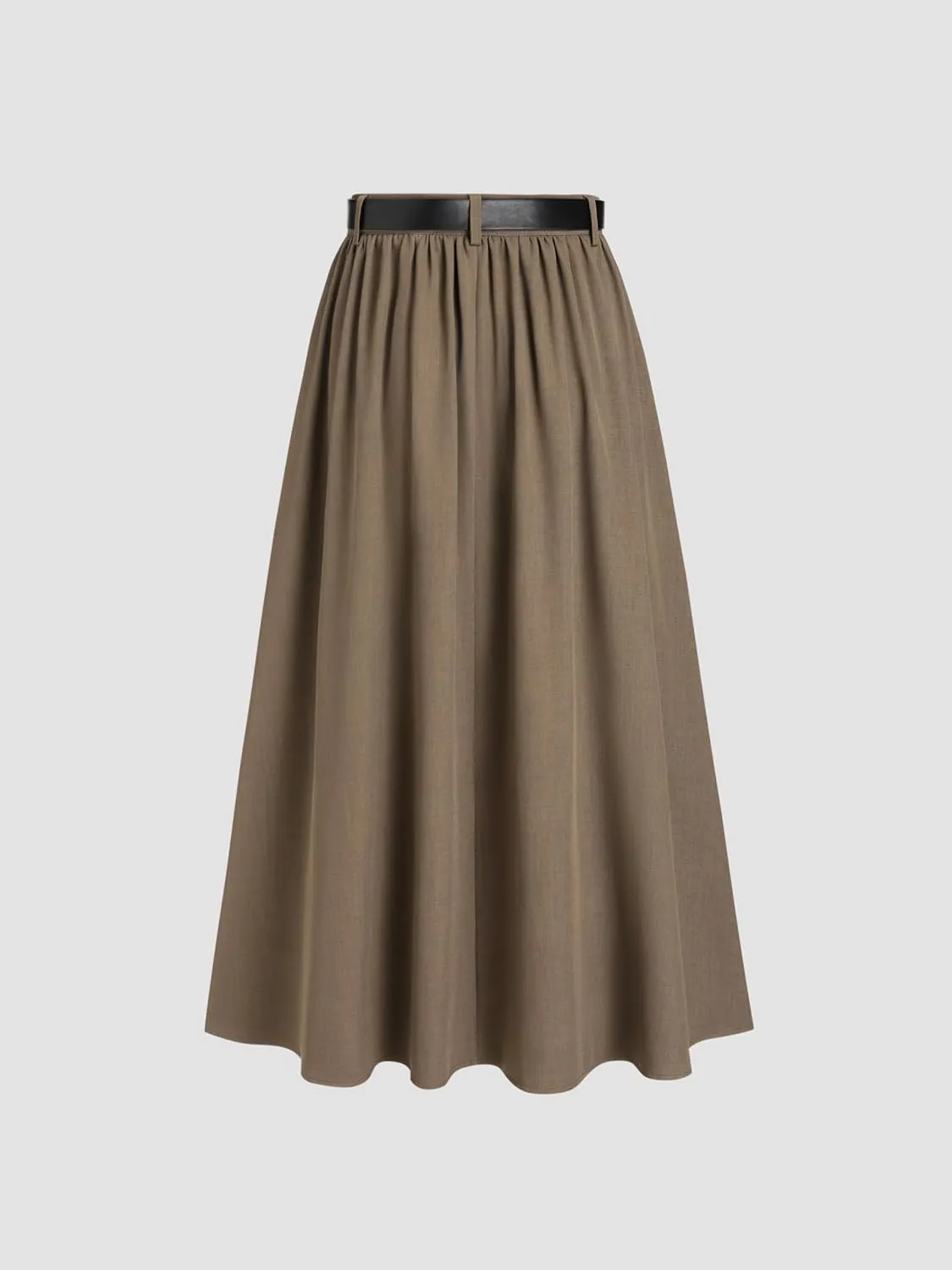 CIDER High Waist Solid Belted Maxi Skirt
