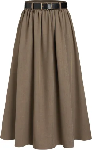 CIDER High Waist Solid Belted Maxi Skirt