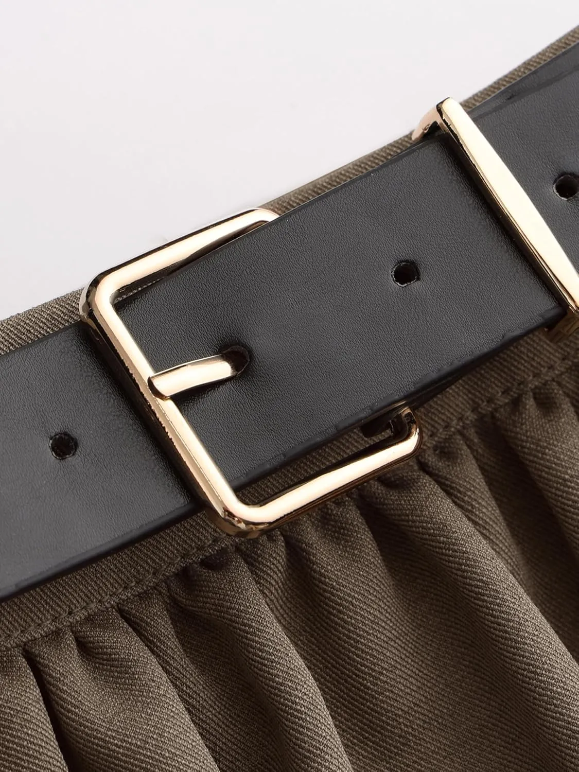 CIDER High Waist Solid Belted Maxi Skirt