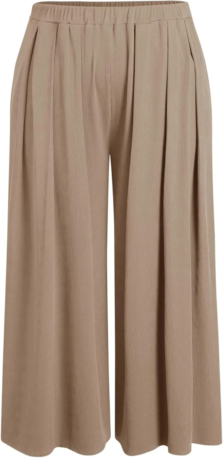 CIDER Womens Plus Size Wide Leg Pants Palazzo Flowy Elastic Waist Pants with Pockets
