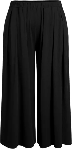 CIDER Womens Plus Size Wide Leg Pants Palazzo Flowy Elastic Waist Pants with Pockets