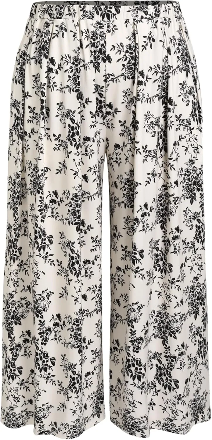 CIDER Womens Plus Size Wide Leg Pants Palazzo Flowy Elastic Waist Pants with Pockets