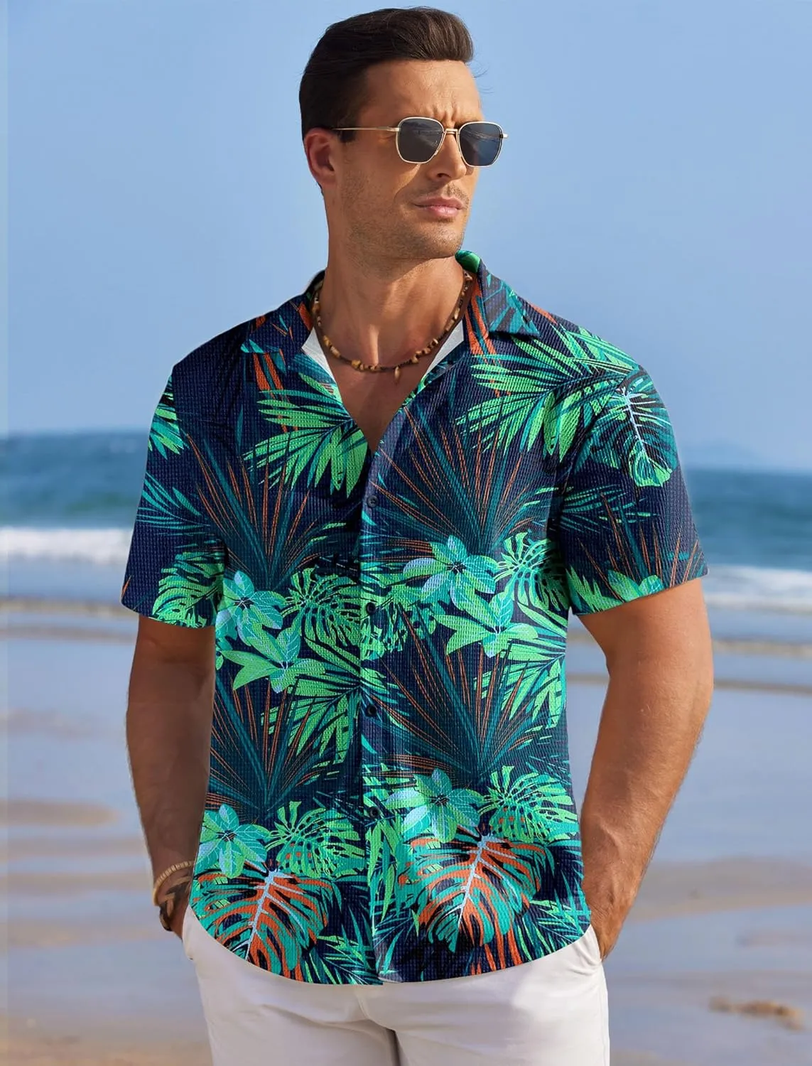 COOFANDY Men's Casual Shirts Short Sleeve Waffle Knit Button Down Shirt Wrinkle Free Summer Beach Tops