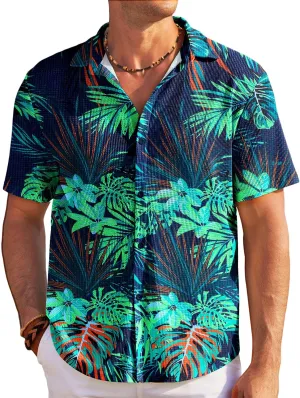 COOFANDY Men's Casual Shirts Short Sleeve Waffle Knit Button Down Shirt Wrinkle Free Summer Beach Tops