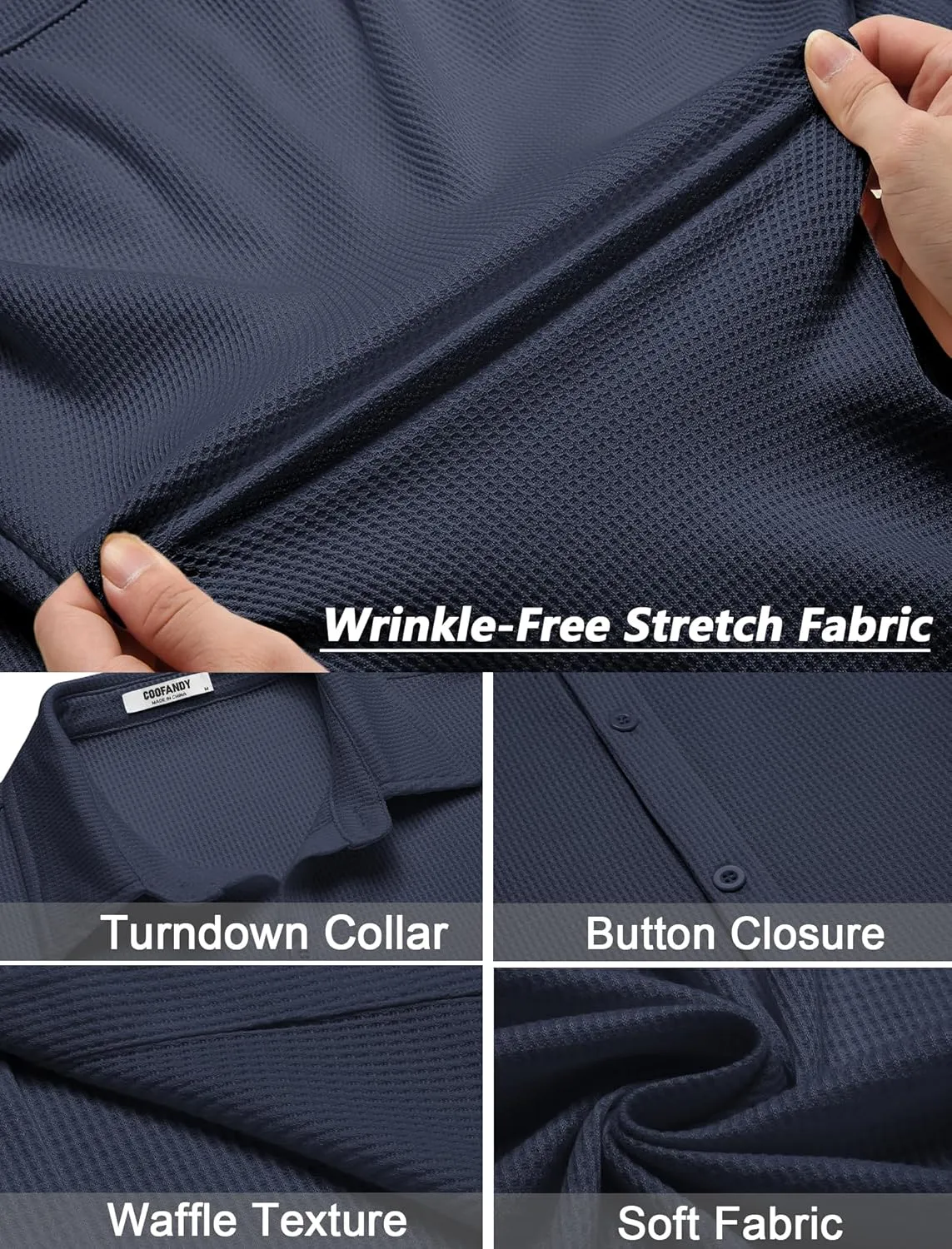 COOFANDY Men's Casual Shirts Short Sleeve Waffle Knit Button Down Shirt Wrinkle Free Summer Beach Tops