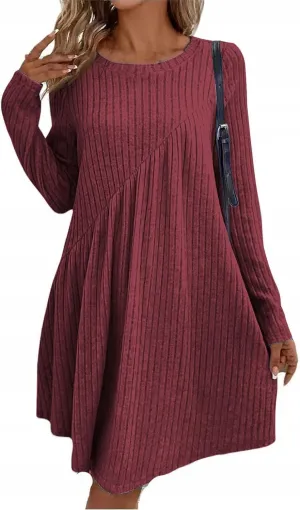COTECRAM Fall Dresses for Women 2024 Trendy Round Neck Long Sleeve Casual Sweater Dress Spring Fashion Knit Tunic Dress