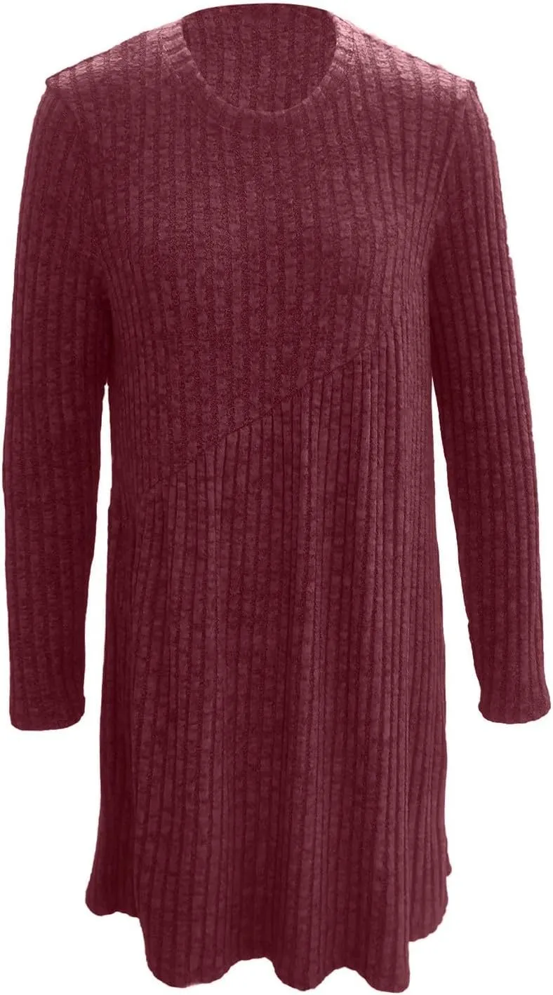 COTECRAM Fall Dresses for Women 2024 Trendy Round Neck Long Sleeve Casual Sweater Dress Spring Fashion Knit Tunic Dress