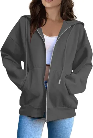 COTECRAM Women Zip Up Y2K Hoodie Fall Oversized Sweatshirts Casual Long Sleeve Drawstring Hooded Jacket 2024 Clothes