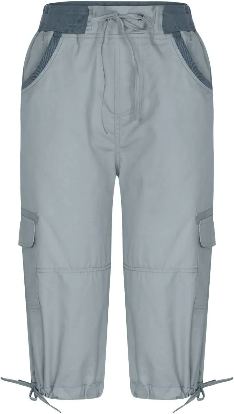 Cotton Cargo Capris for Women with Pockets Plus Size High Waisted Light Weight Hiking Travel Pants Trousers