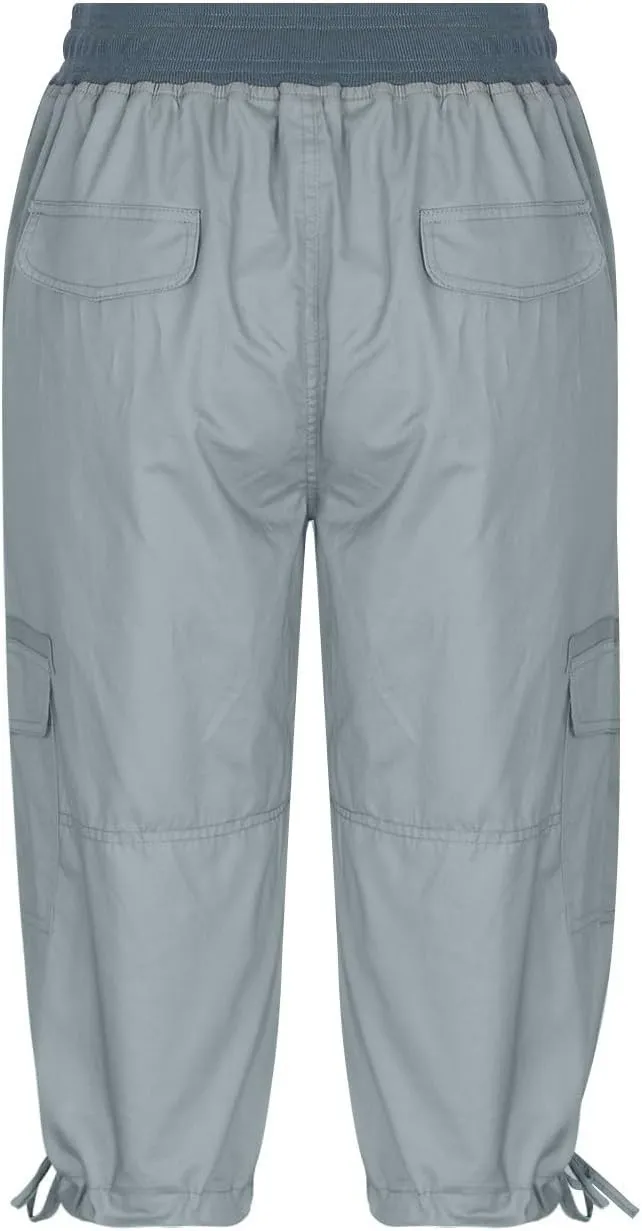 Cotton Cargo Capris for Women with Pockets Plus Size High Waisted Light Weight Hiking Travel Pants Trousers