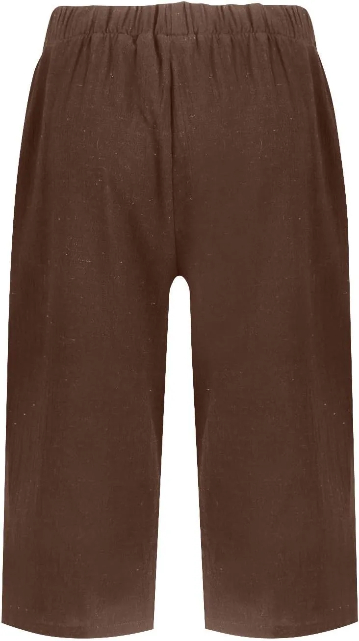 Cotton Linen Capri Pants for Women Trendy Summer High Waisted Lounge Pants Loose Straight Leg Trousers with Pockets