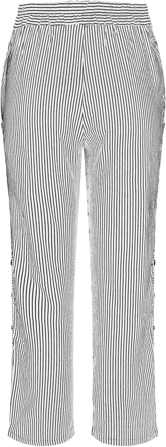 Cotton Linen Joggers for Women Striped Elastic Waisted Wide Leg Plus Size Active Lounge Comfy Trousers with Pockets