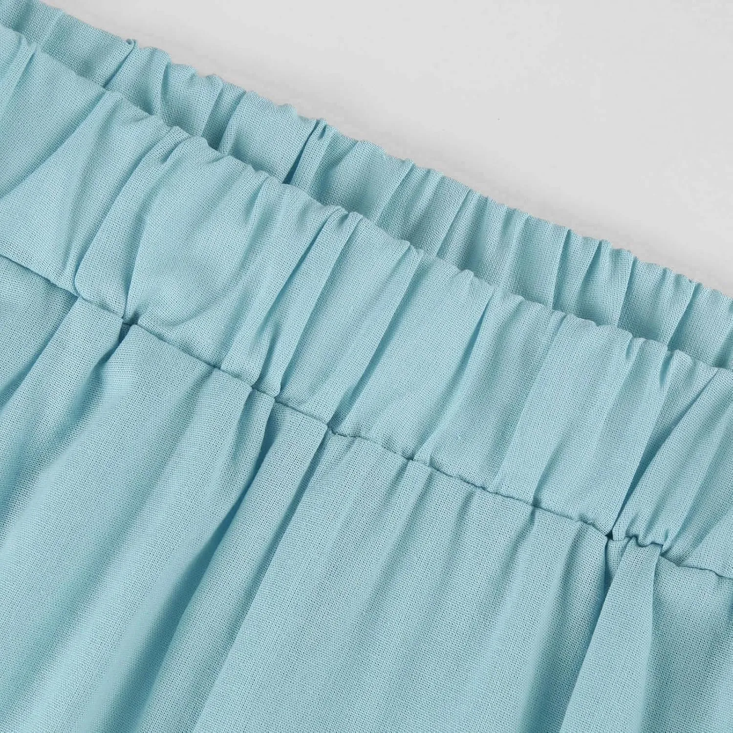 Cotton Linen Pants Women Summer Elastic Waist Straight Leg Plus Size Cropped Pants Casual Beach Trousers with Pockets