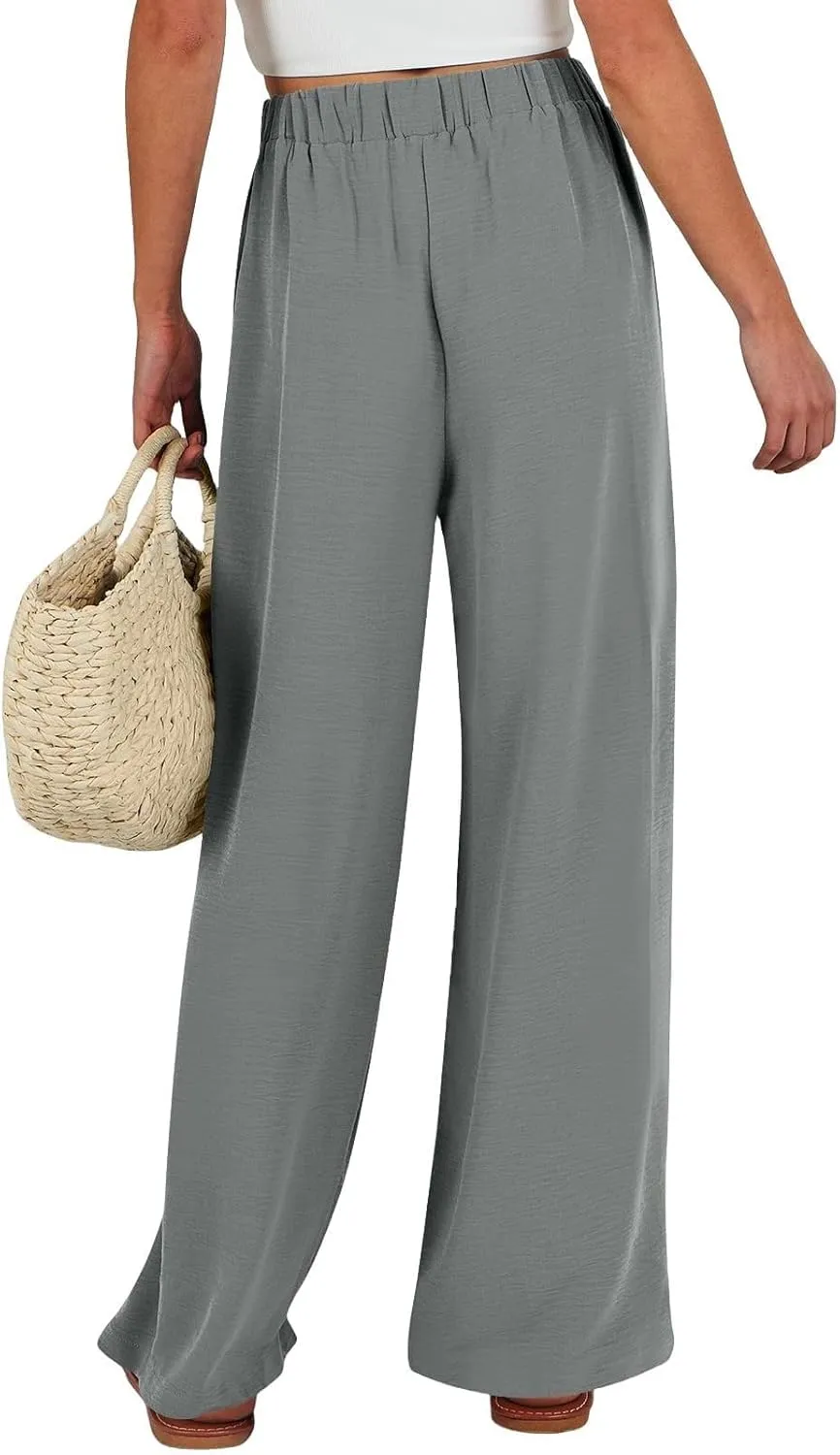 Cotton Linen Pants Women Wide Leg Palazzo Summer High Waist Flowy Casual Trousers Loose Beach Vacation Boho Outfits