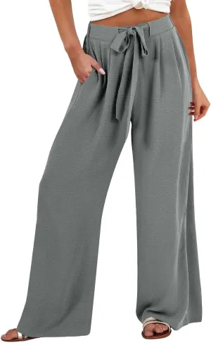 Cotton Linen Pants Women Wide Leg Palazzo Summer High Waist Flowy Casual Trousers Loose Beach Vacation Boho Outfits
