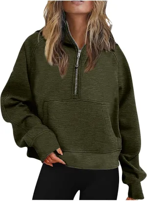Crop Sweatshirts For Women Half Zip Up Hoodies Fall Fashion Outfits 2023 Long Sleeve Oversized Quarter Zip Pullovers