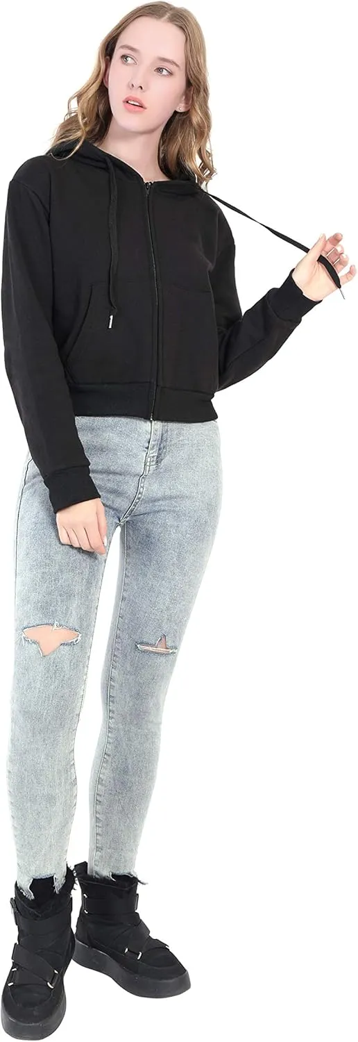 Cropped Zip Up Hoodie Women White Black Grey Cotton Fleece Zipper Short Crop Sweatshirt Jacket Sweater Oversized