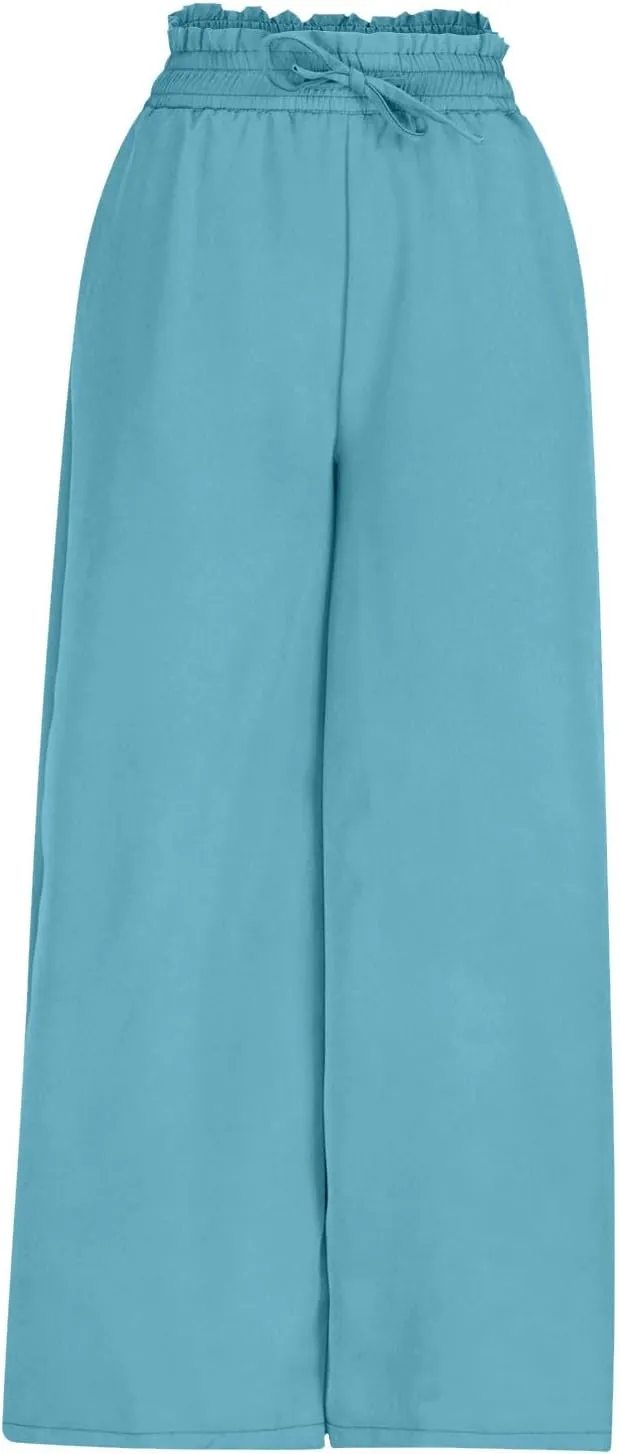 Culottes for Women Casual High Waist Wide Leg Pants Summer Floral Palazzo Pants Lounge Beach Trousers with Pocket