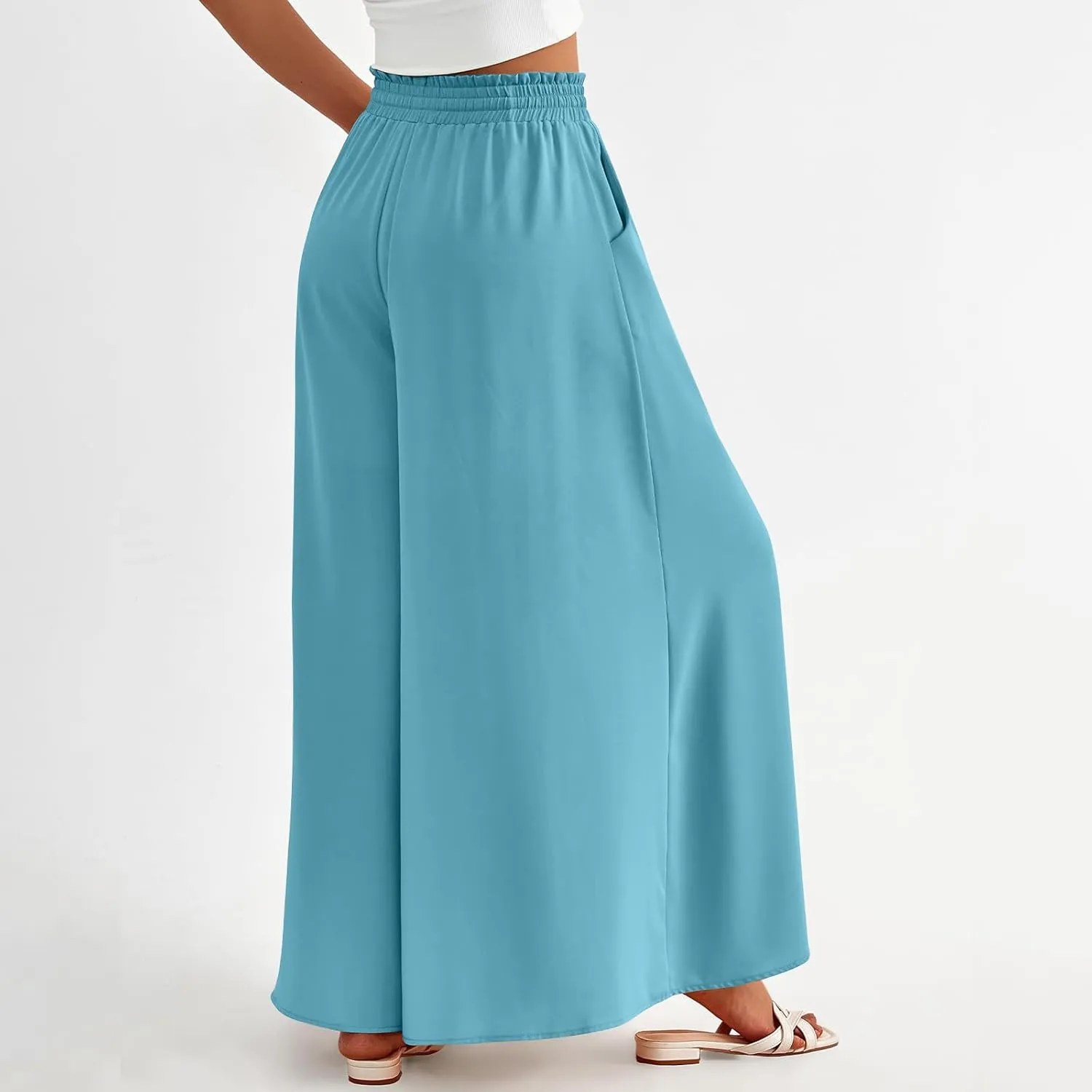 Culottes for Women Casual High Waist Wide Leg Pants Summer Floral Palazzo Pants Lounge Beach Trousers with Pocket