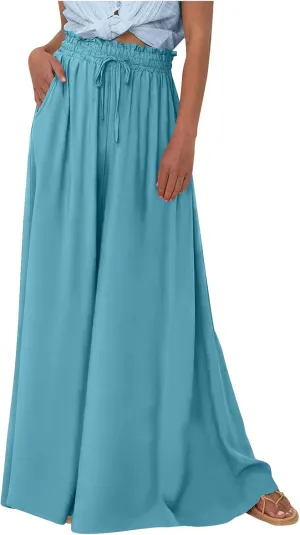 Culottes for Women Casual High Waist Wide Leg Pants Summer Floral Palazzo Pants Lounge Beach Trousers with Pocket